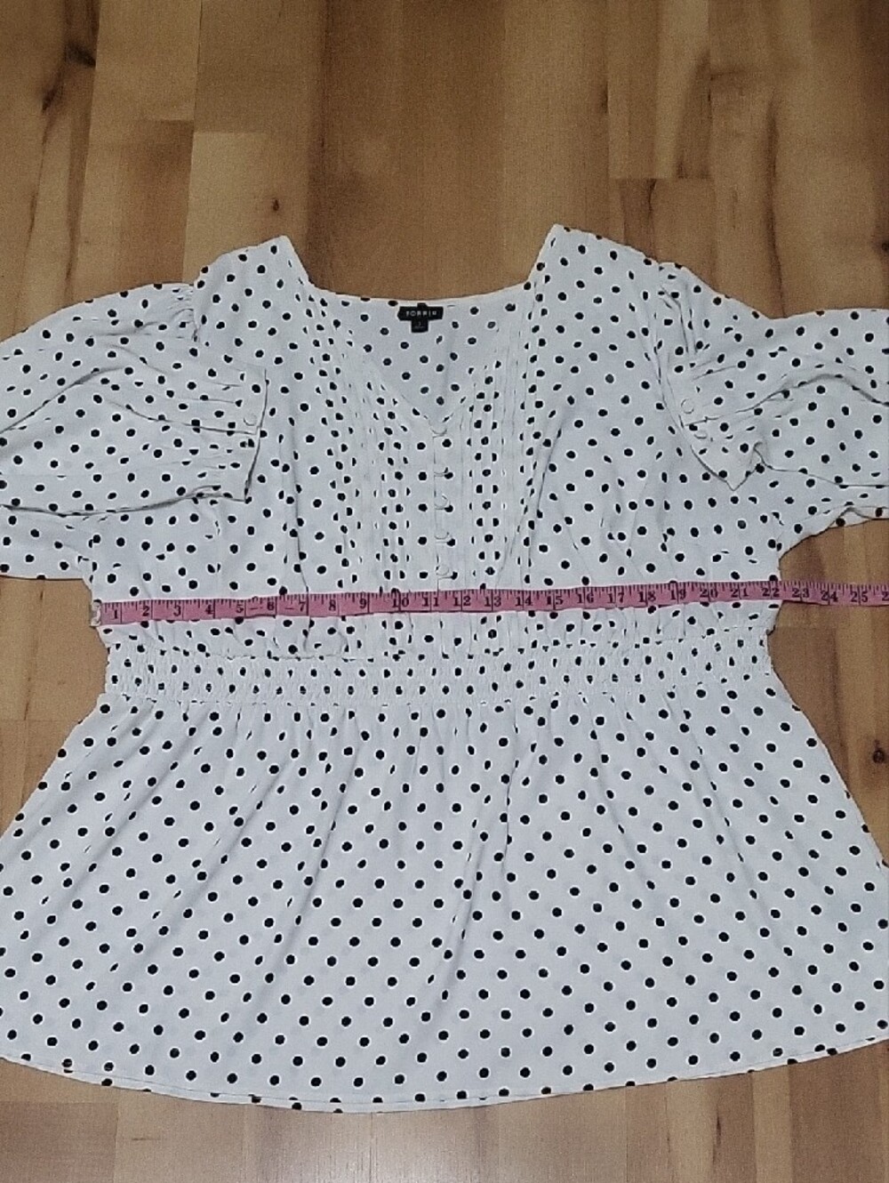 Torrid White Black Polka Dot Smocked Peplum Blouse Size 3 (3X) - Picture 15 of 16